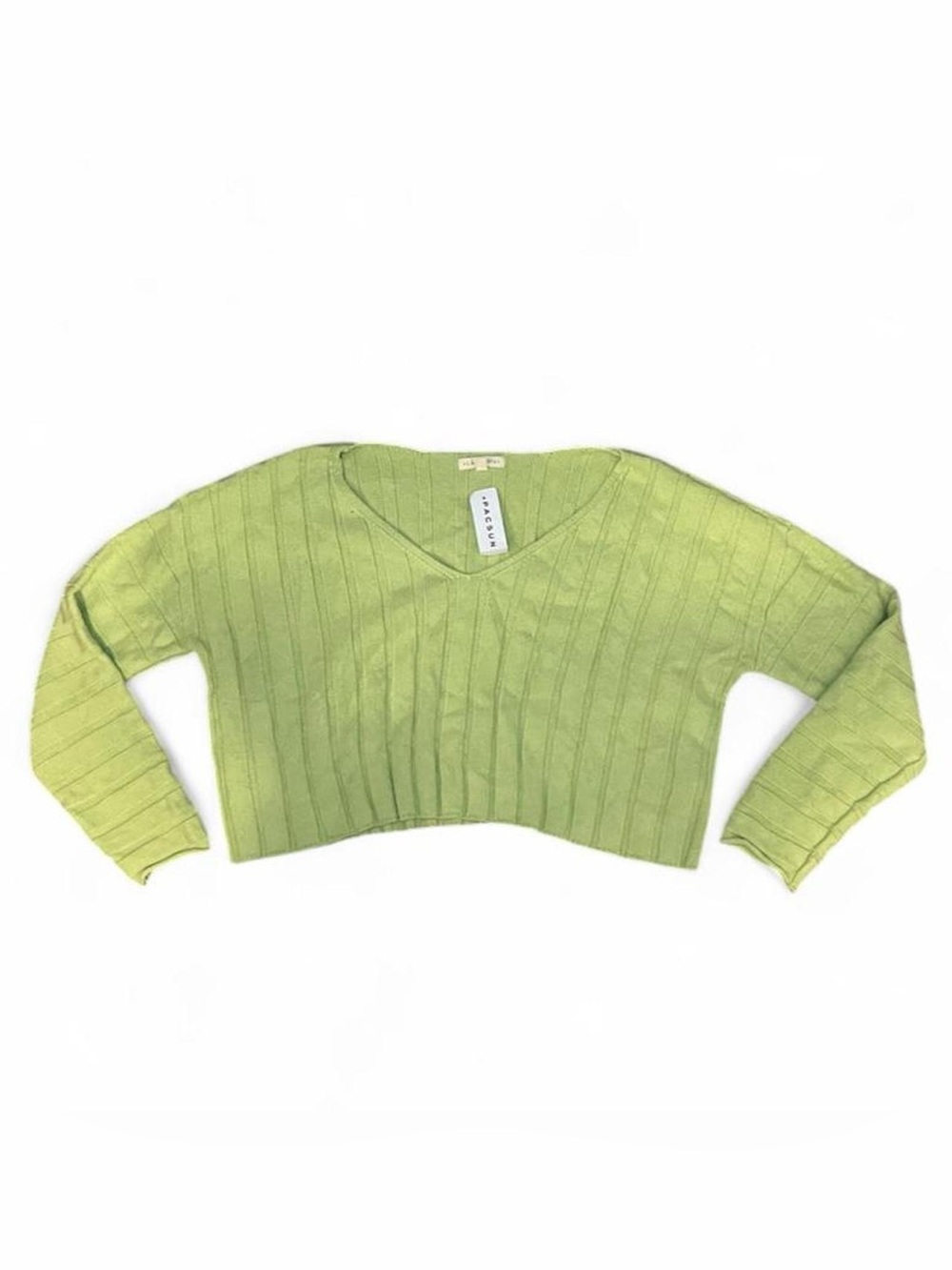PacSun Lime Green Ribbed V-Neck Cropped Sweater